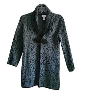 SOFT SURROUNDINGS Teal Black Wool Blend Duster Cardigan 24334 Women's Size XS